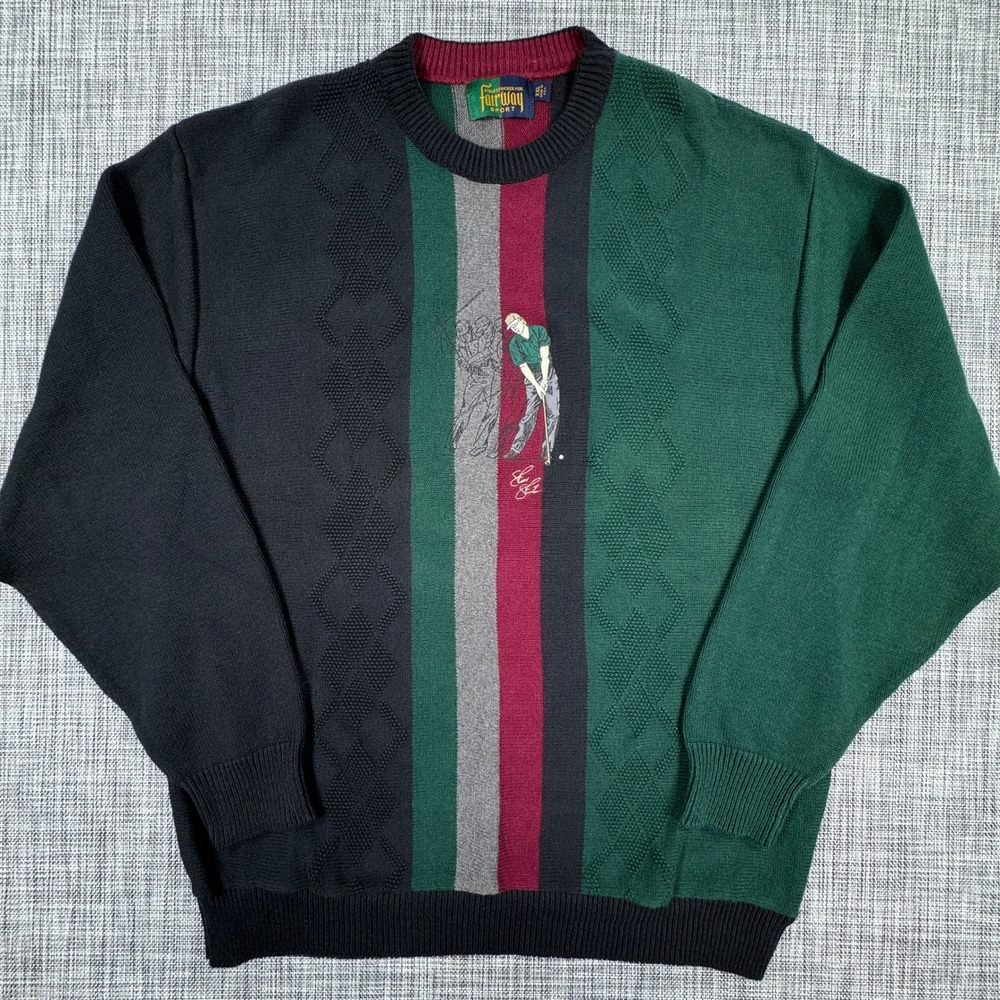 Vintage Fairway Sport Steve Stricker Golf Sweater XXL Made USA Cotton Colorblock